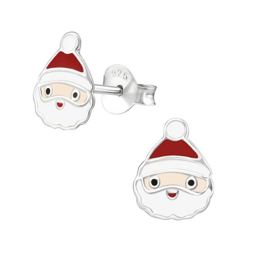 Girls Sterling Silver Epoxy Santa Earring